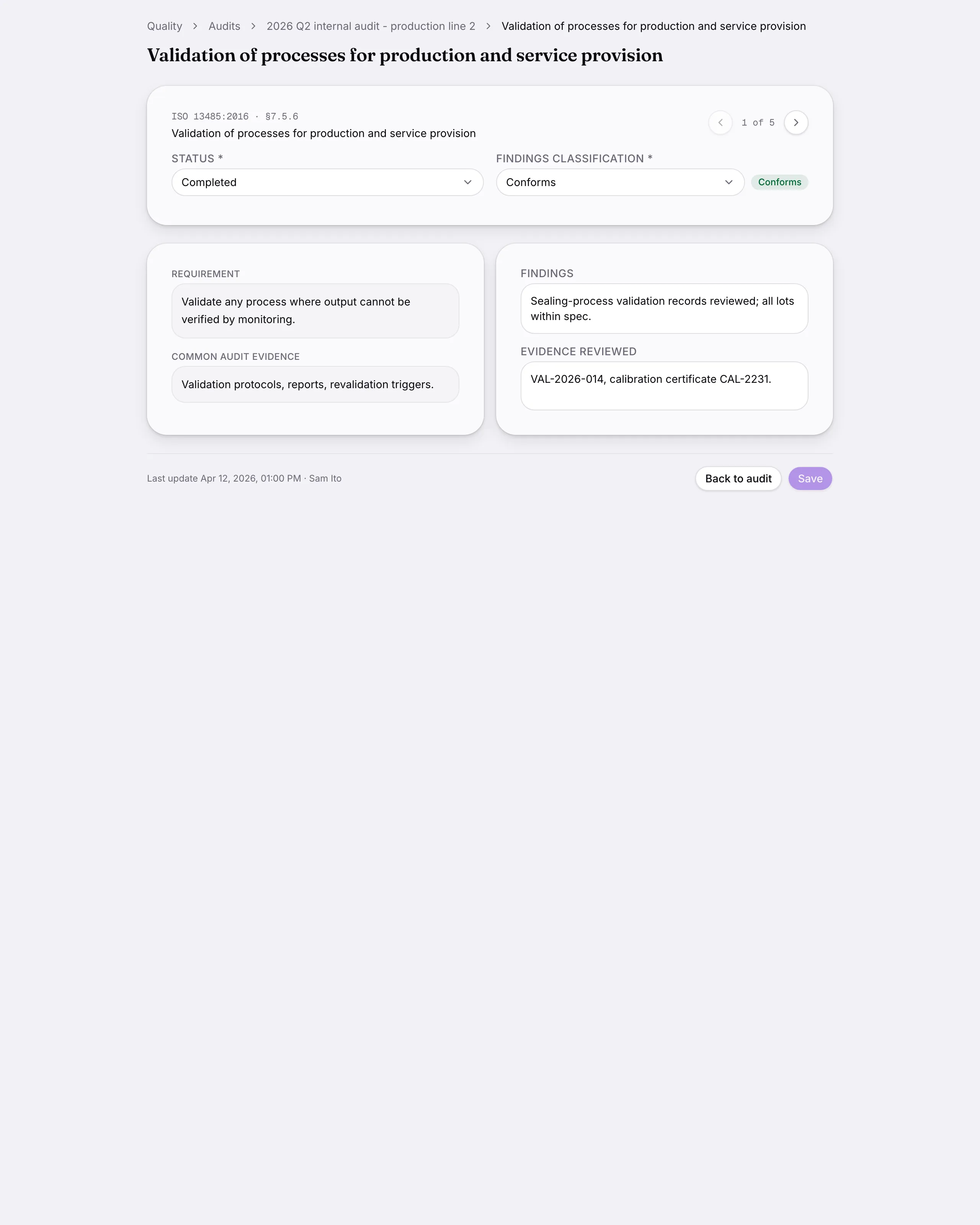 Another screen from Audits.