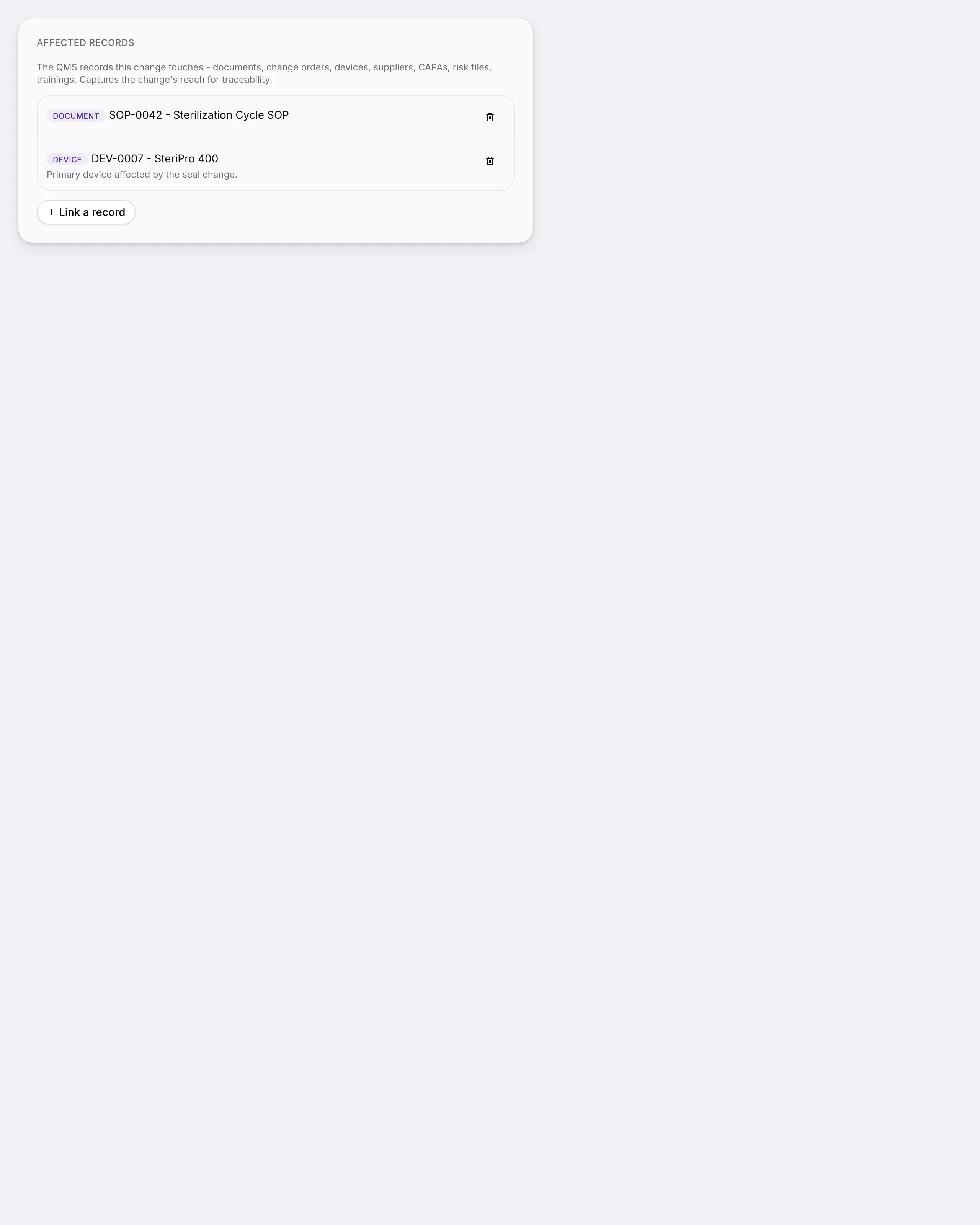 Another screen from Change control.