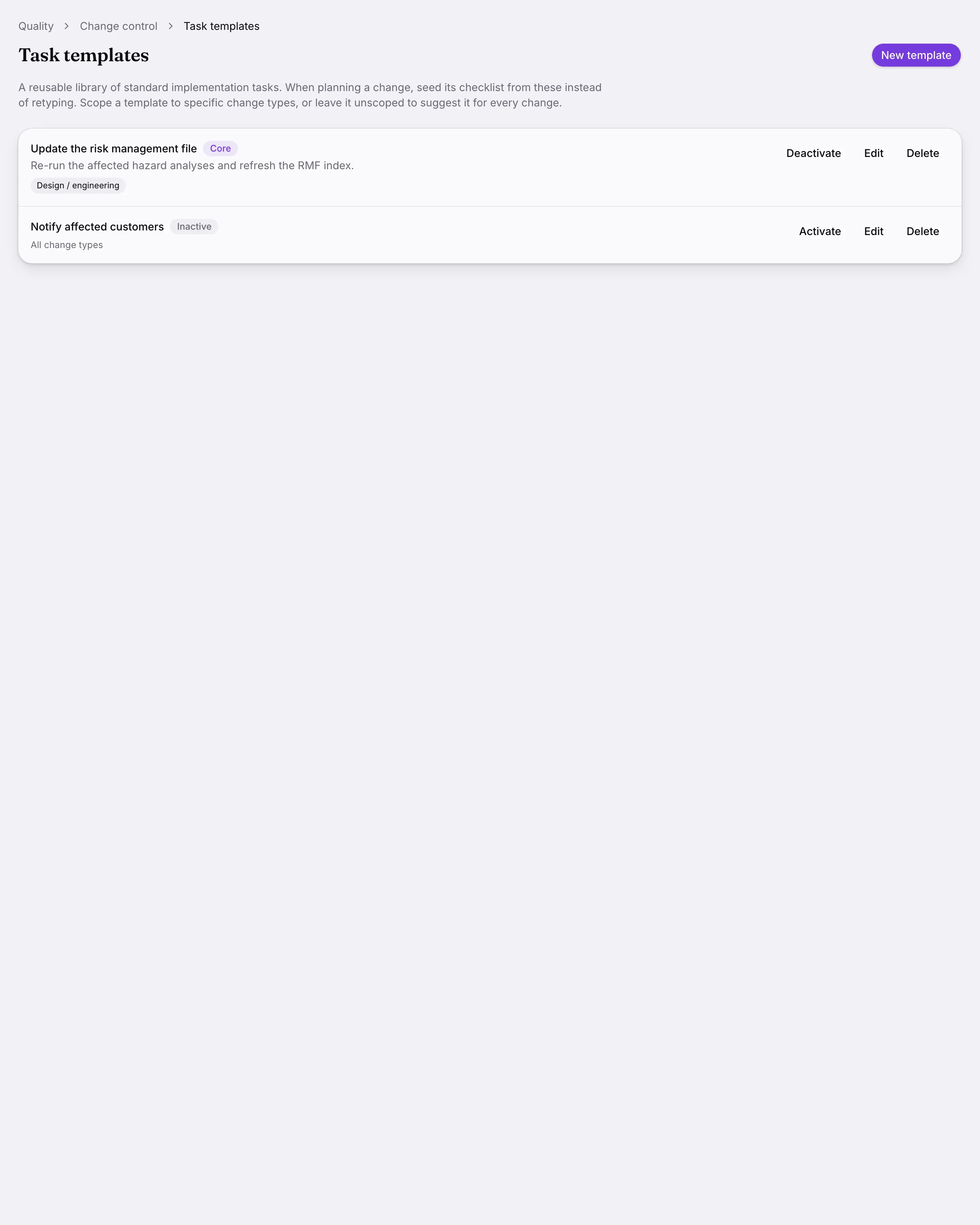Another screen from Change control.