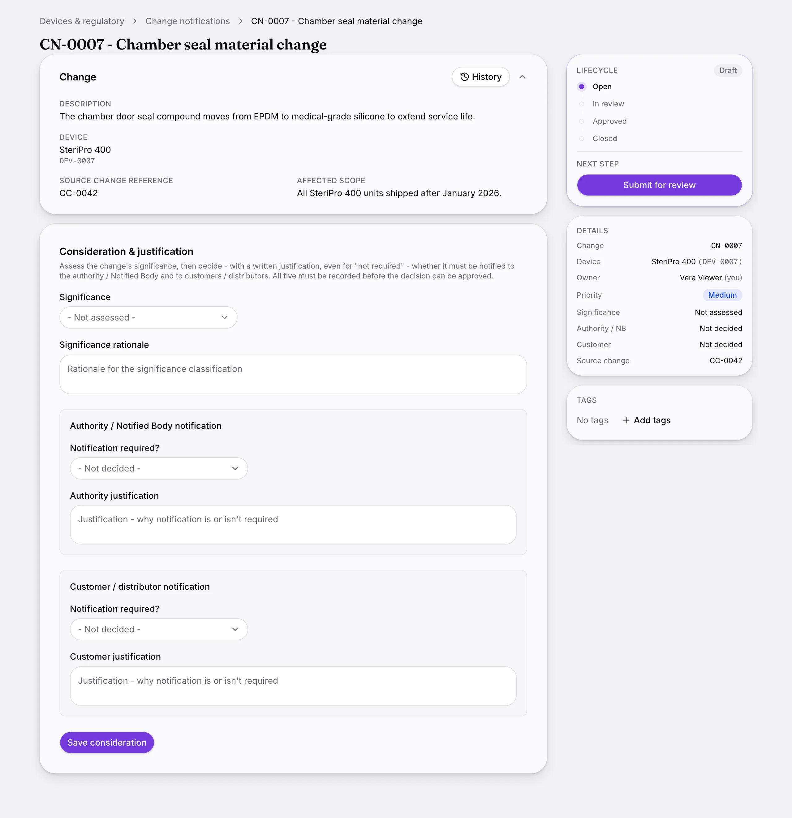 Another screen from Change notifications.