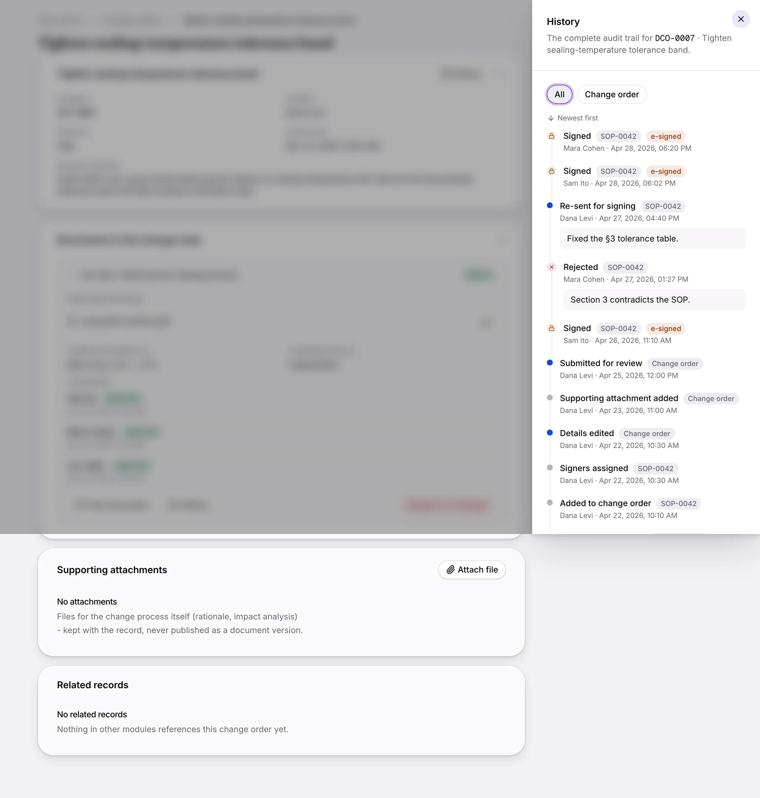 Another screen from Document change orders.