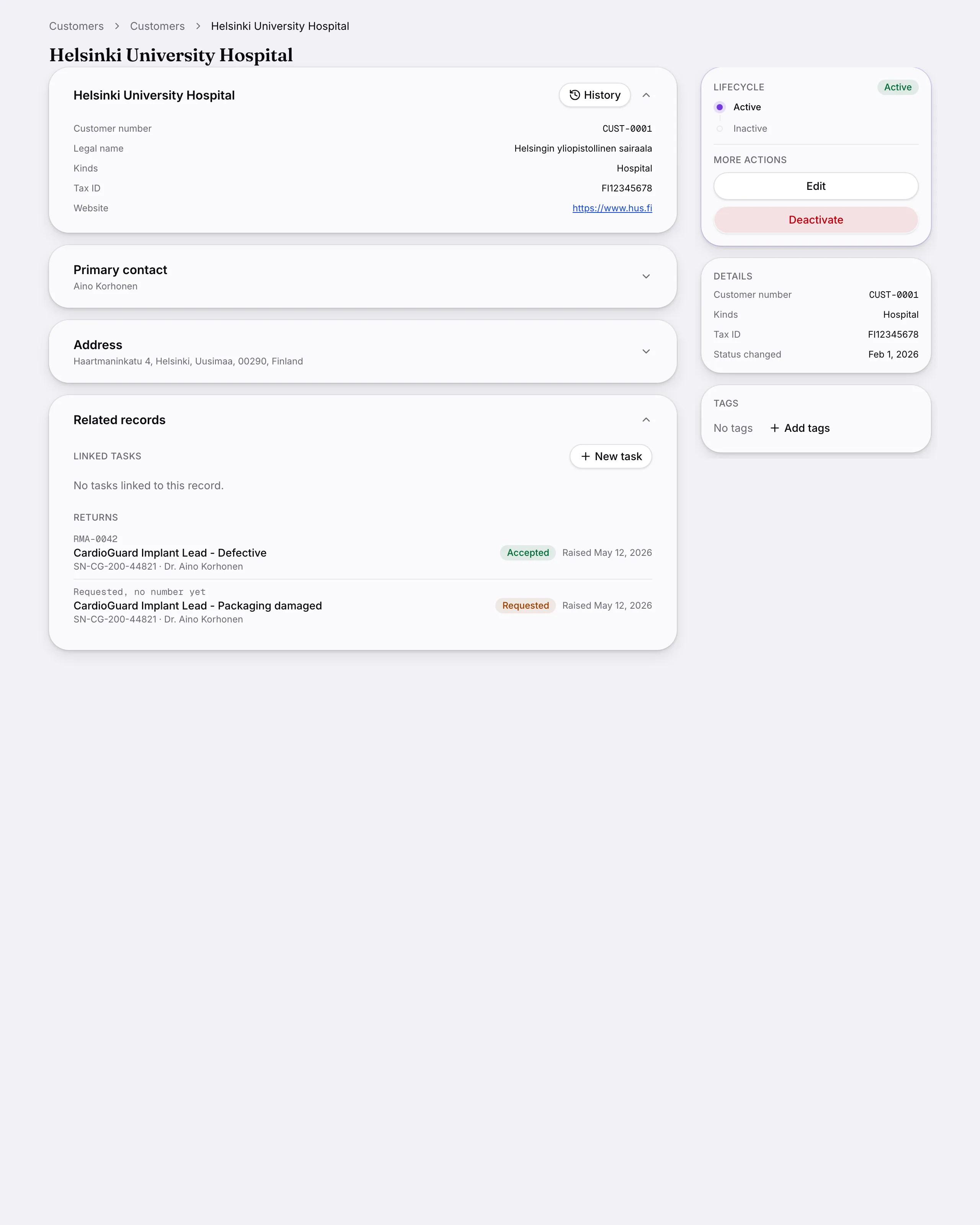 Another screen from Customers.