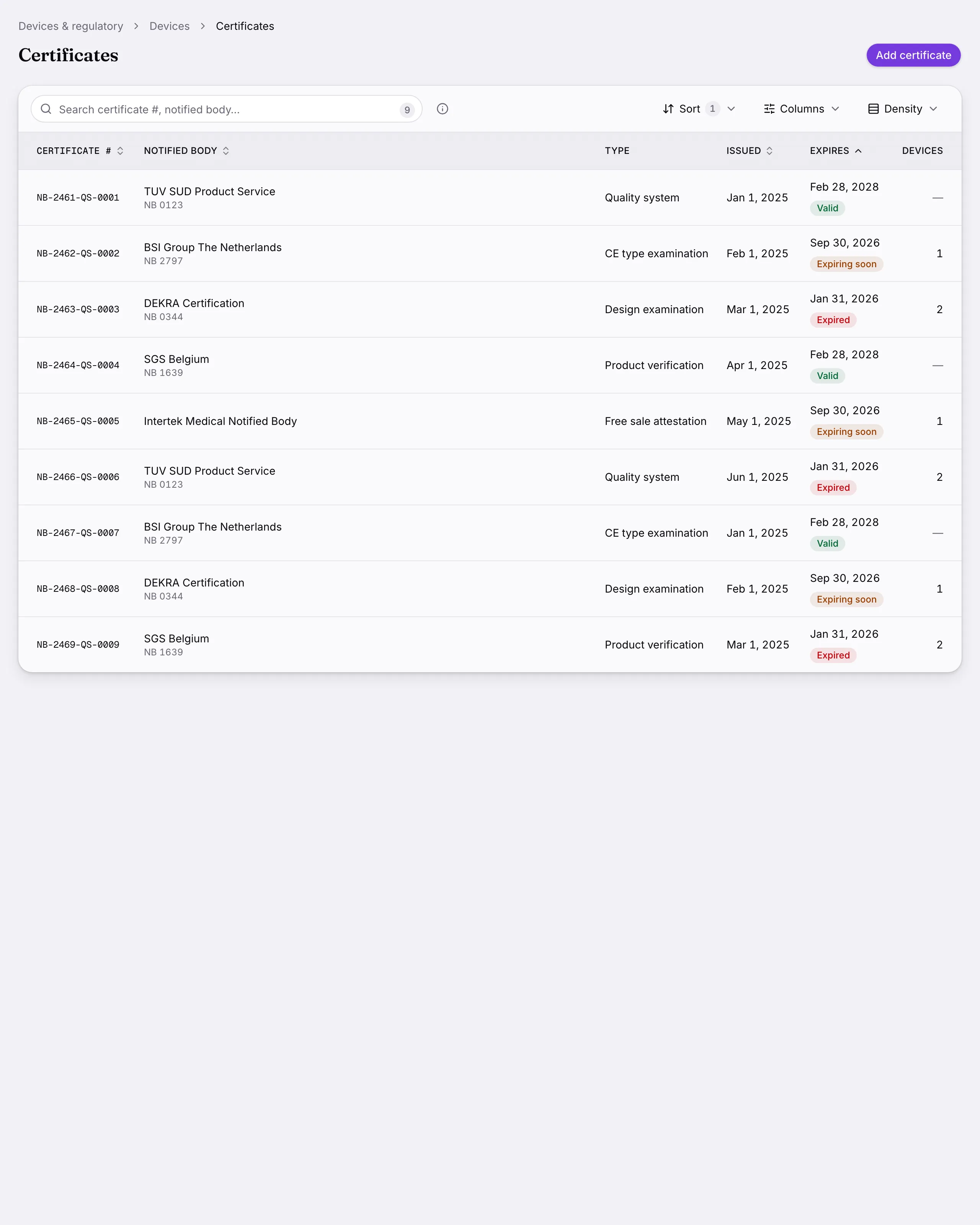 Another screen from Devices.