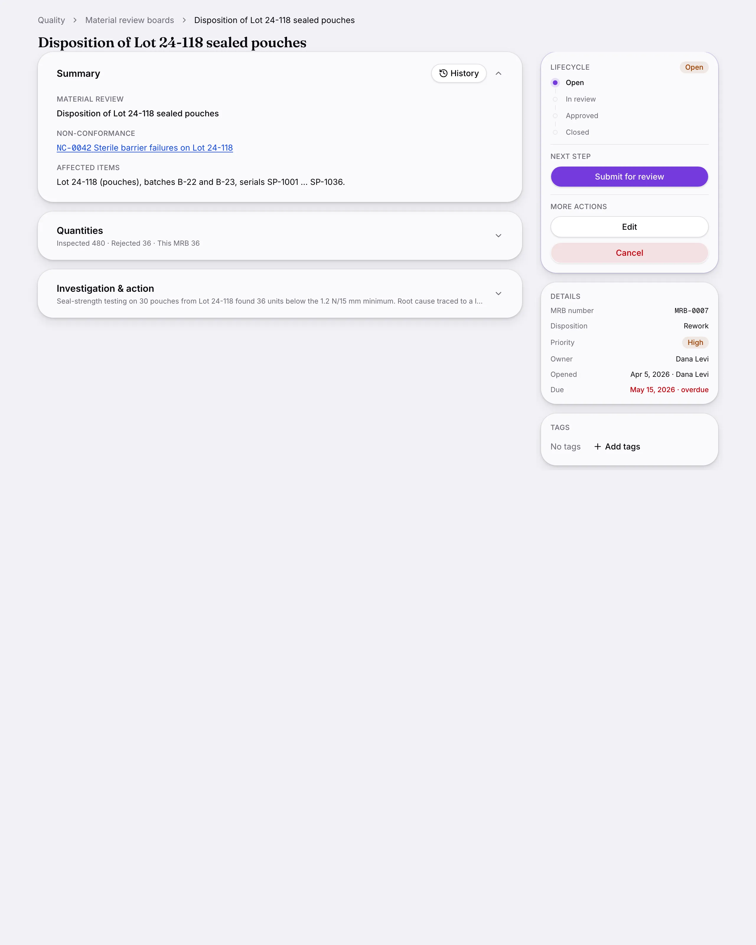 Another screen from Material review boards.