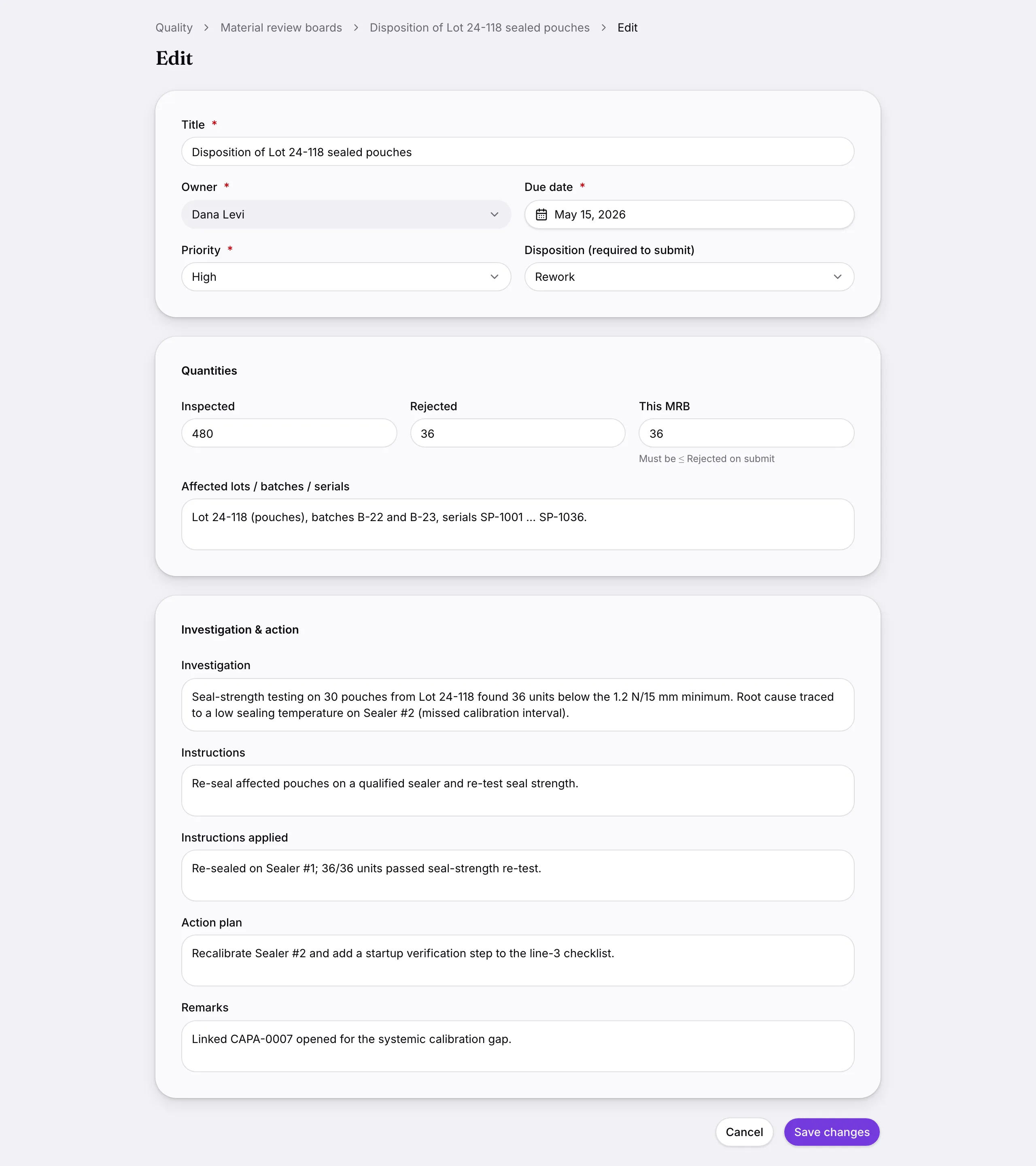 Another screen from Material review boards.