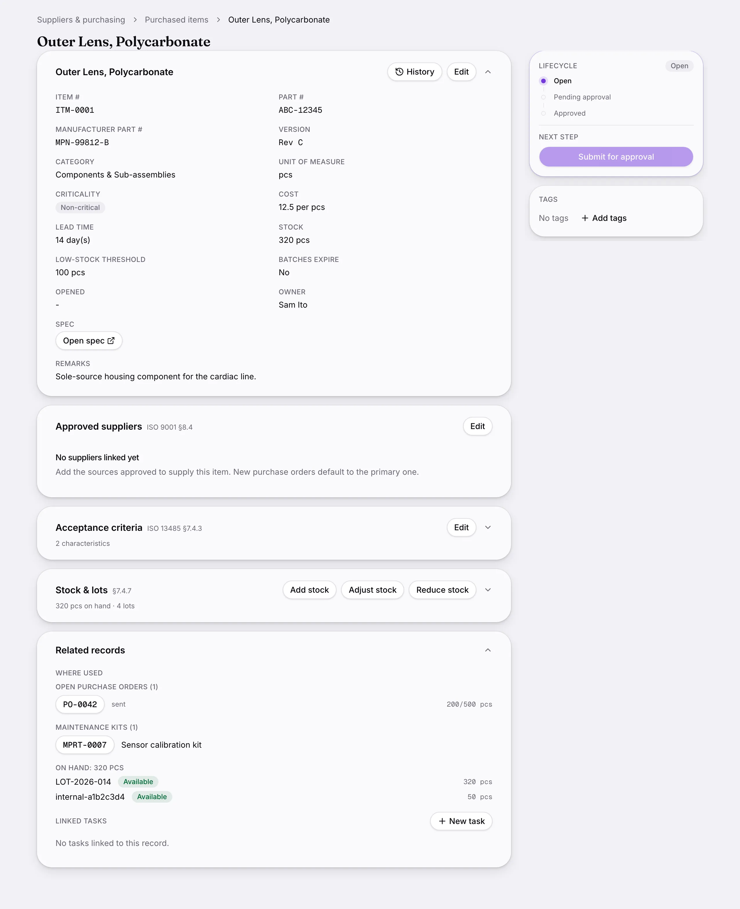 Another screen from Purchased items.