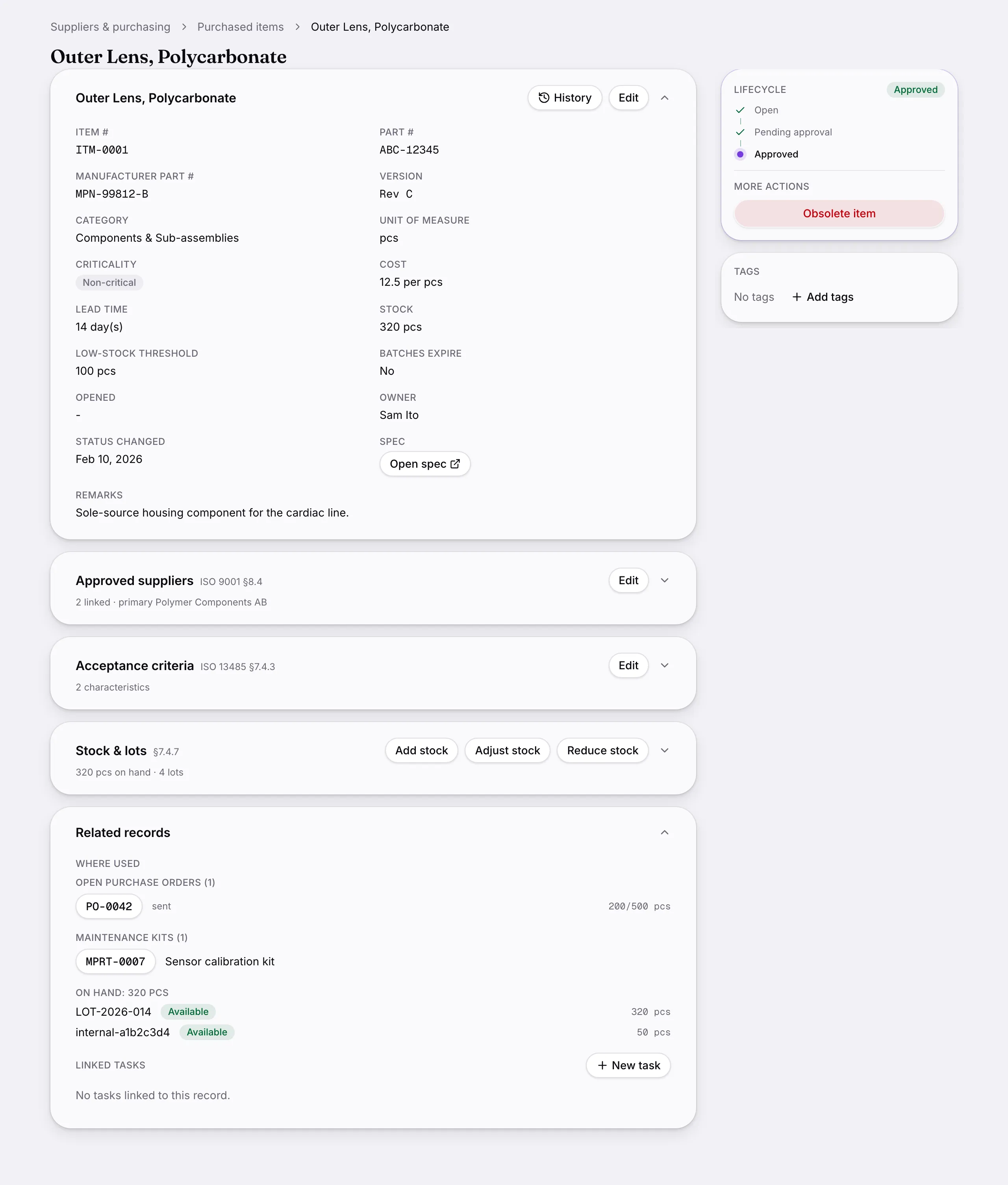 Another screen from Purchased items.