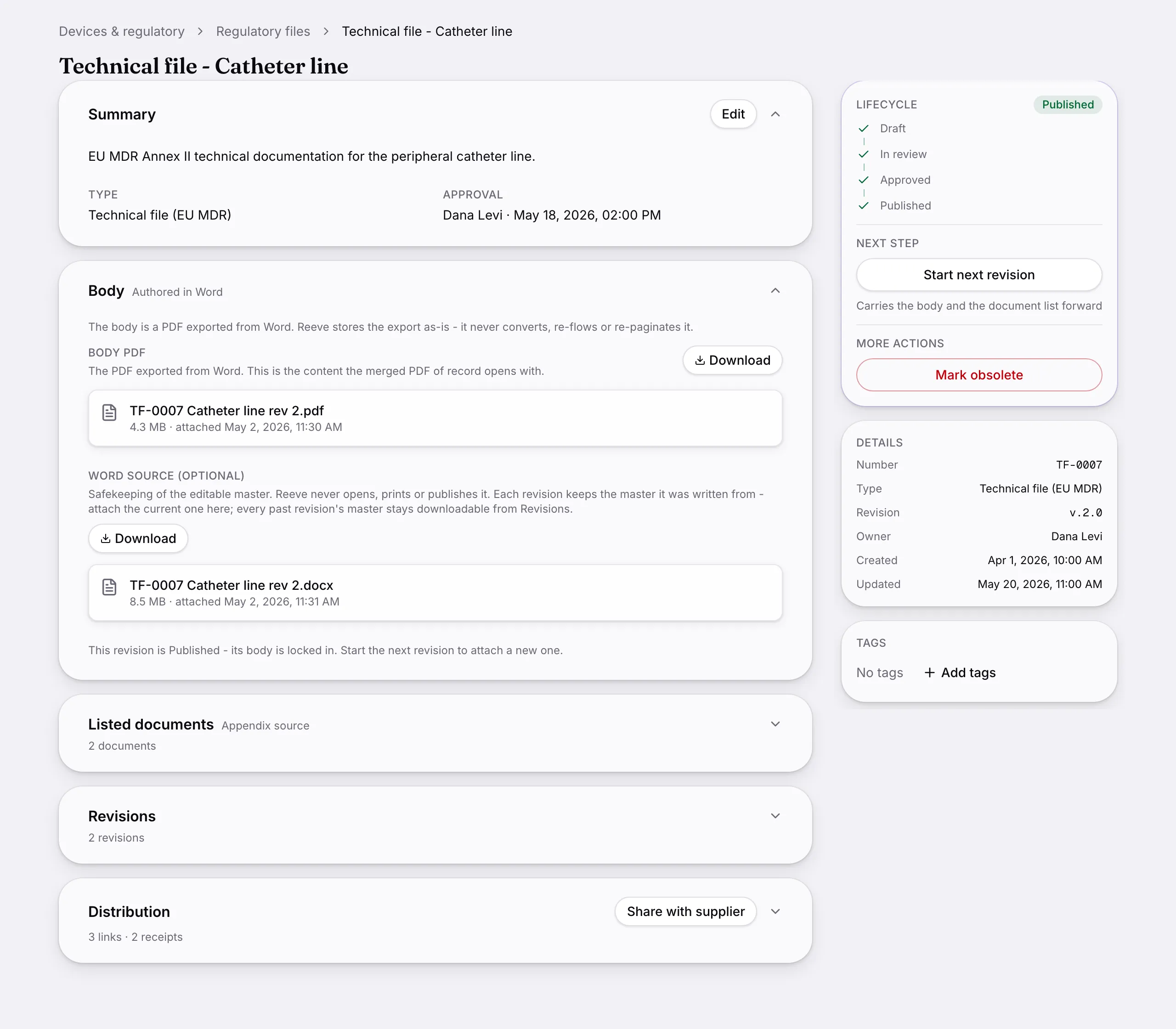 Another screen from Regulatory files.