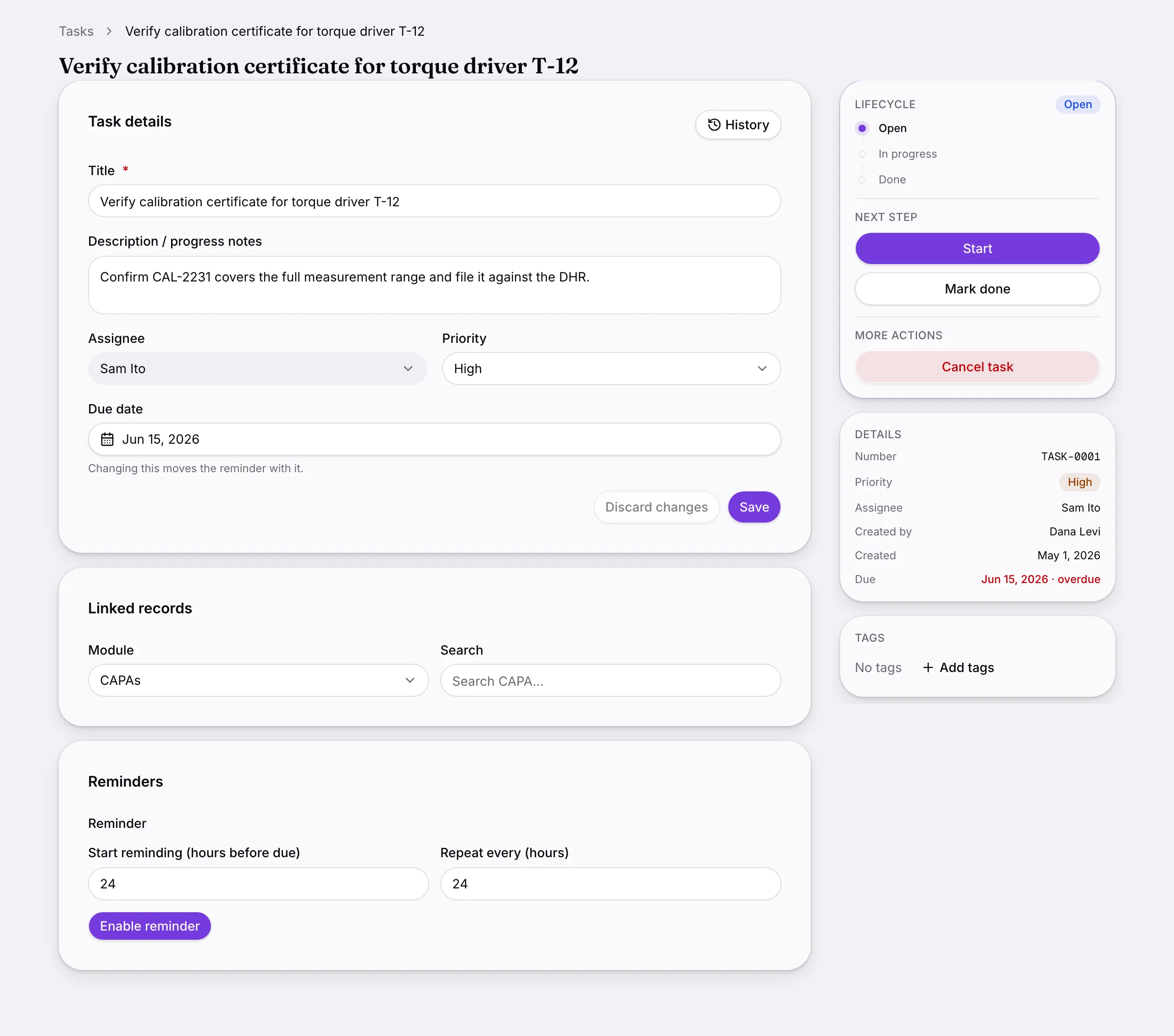 Another screen from Tasks.