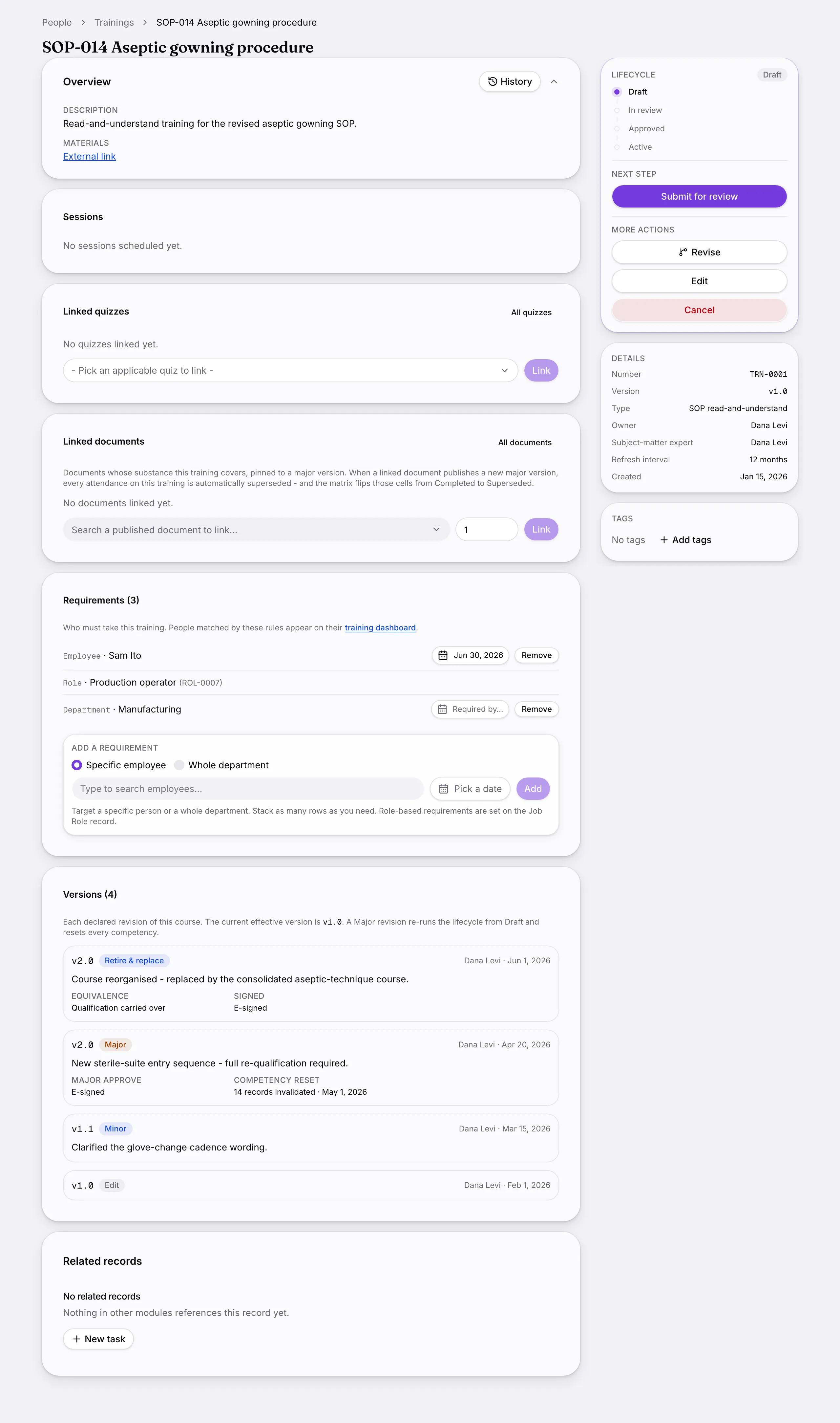Another screen from Trainings.