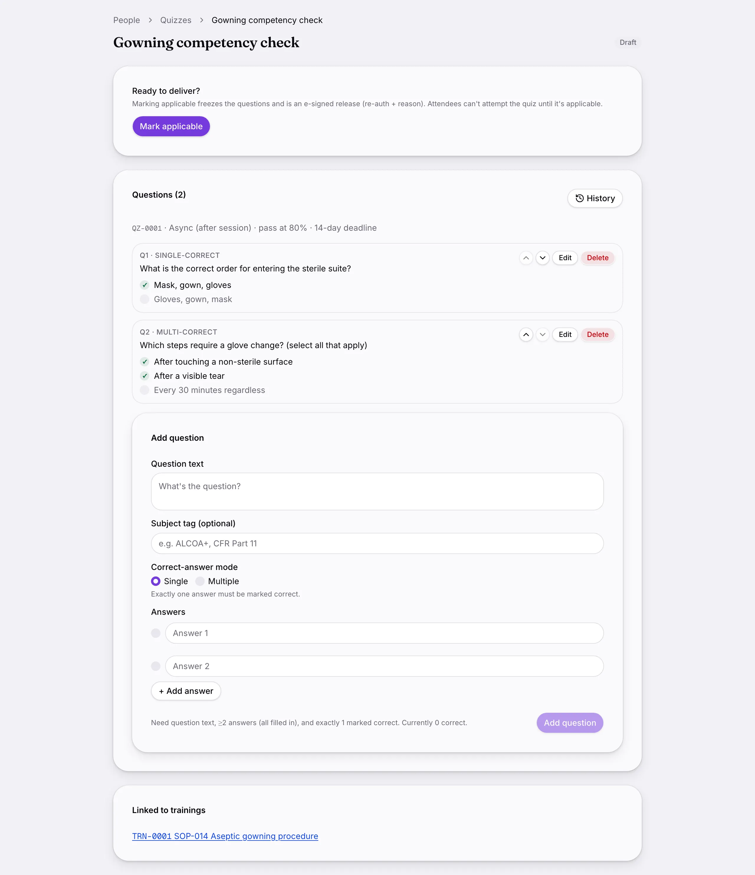 Another screen from Trainings.
